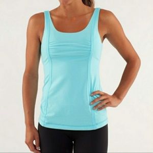 Lululemon Turquoise Striped Fitted ruched Tank Top